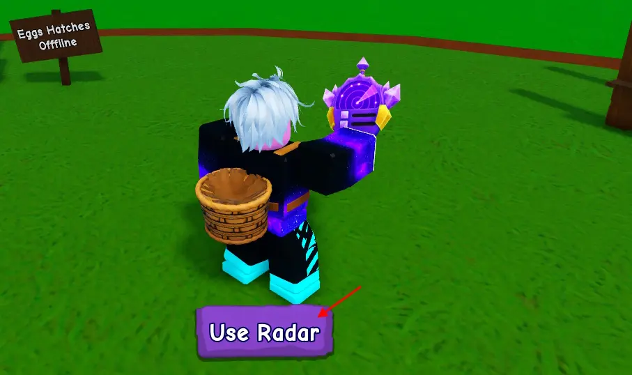 Người chơi cầm Radar và nút Use Radar trong Ride A Pet